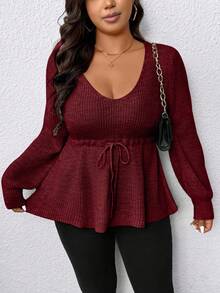 EMERY ROSE Áo len chui đầu cỡ lớn cho nữ có thiết kế thắt eo, dáng chữ A, thanh lịch - Màu Đỏ Sâu - Xem 5