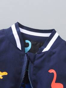 SHEIN Playful Pals Chaqueta reversible con cremallera para niños pequeños con cuello de canalé a rayas de contraste y estampado lindo de oso - Negro - Ver 6