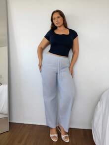 Nezia Cruz Petite Ladies Pink And White Casual Home Striped Trousers Suitable For Spring And Summer,Cargo Pants - Blue - View 6