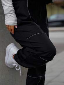 SAYEHFBABY 撞色反光滚边运动裤 - 黑色 - 查看 2