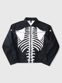 ROMWE MEN Street Life Men's Thick Skeleton Print Jacket, Autumn/Winter - Black - View 6