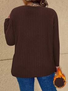 Vionelle 大码女式休闲纯色圆领宽松T恤 - 巧克力棕 - 查看 2