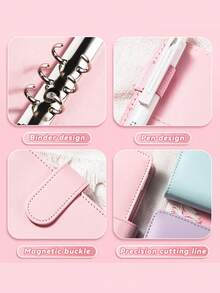 1个马卡龙色PU皮革活页夹现金预算账簿创意笔记本拉链袋预算资金整理器现金信封皮革预算活页夹带拉链信封最佳礼物