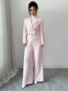 Modelyn Conjunto de 2 piezas de Mujer: Cárdigan de punto de tweed y pantalón de pierna recta, color rosa - Rosa - Ver 6