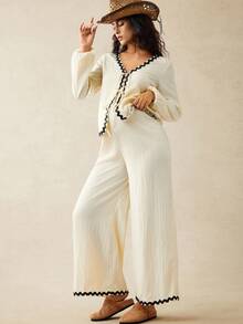 Boho Mama Fall Clothes,Autumn Clothes,Maternity Autumn/Winter Clothes Maternity 2pcs Maternity Ruffled Lantern Sleeve Tie Front Shirt And Adjustable Waist Wide Leg Pants Casual Outfit Pant Set Woman Long Sleeve Pant Set Blouse And Pants Set Pant Suit Two Piece Pant Set Two Piece Outfit - Yellow - View 9