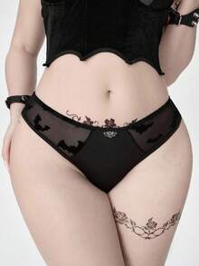 ROMWE Goth 1pc Gothic Bat Flocked Triangle Panty