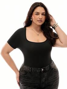 SHEIN EZwear Black Turtleneck Tight Fitting Short Sleeve Elastic Bodysuit - Black - View 6