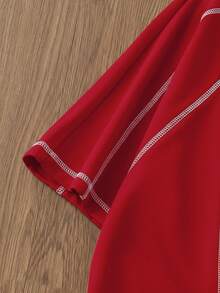 SWAVVY Men's Knitted Casual Loose Fit Short Sleeve T-Shirt - Red - View 5