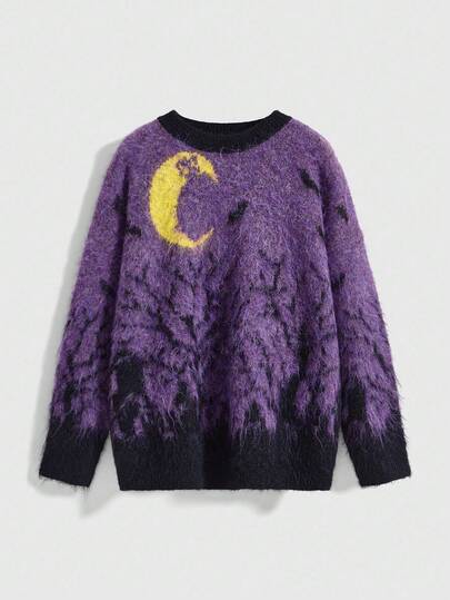 Goth Pull inspiré du conte de fées sombre, lune violette, tricot moelleux avec une ambiance cosy, automne/hiver