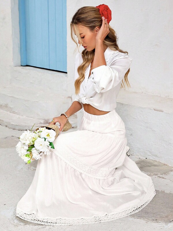 Vivid Eden Winter And Autumn Casual Wear For Holiday Dates, Winter And Autumn Casual Leisure Textured Fabric With Lace Trim Women's Loose Midi Skirt, Summer Beach Wear For Vacation, School Uniform, Very Simple Outfit, Women's Country Clothing, Office Attire, Old Money Attire, Teacher Attire, Date Attire, Graduation Season, Women's Midi Skirt For Undergarments