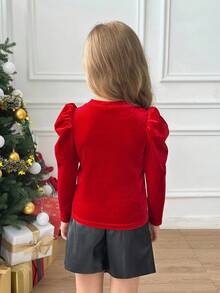 Serisse Kids Conjunto de 2 peças de camiseta de manga comprida com estampa de borboleta e shorts-saia pretos, elegantes e elegantes para meninas, roupa casual de outono, vintage elegante, adequada para festas, Natal, baile de Ano Novo, inverno - Vermelho - Ver 8