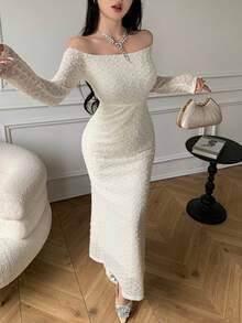 Celisse Women's Off Shoulder Elegant & Exquisite Wedding Party Dress - Apricot - View 3