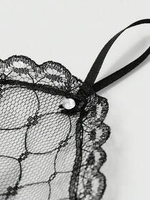 ROMWE Goth Luvas sem dedos decorativas de laço para festa, Dia dos Namorados tema Aranha - Preto - Visão 3
