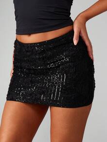 MISSGUIDED Glam Party Club Black Sequin Mini Skirt Bodycon Evening Holiday New Years Eve Celebration Occasion Wear - Black - View 1