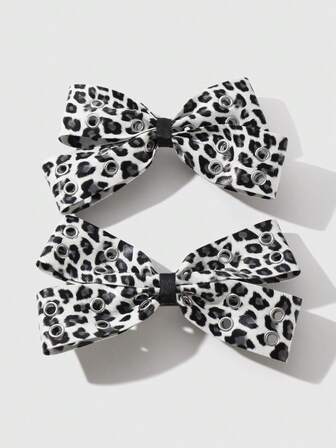 Grunge Punk 2 pezzi Fermagli per capelli stile vintage Y2K, eleganti, punk, in pelle nera con doppia presa d'aria e decorazione a fiocco, adatti per sorelle, amiche per uso quotidiano o come regalo per le vacanze, Ognissanti