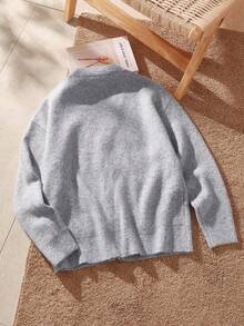 Manfinity VCAY Áo khoác len cardigan tay dài có túi đơn hàng khuy họa tiết khẩu hiệu dành cho nam, mùa thu/đông - Màu Xám nhạt - Xem 2