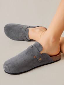 Solecia 女式平底一脚蹬乐福鞋，休闲绒面革鞋，时尚百搭舒适，灰色，秋冬 - 深灰色 - 查看 8