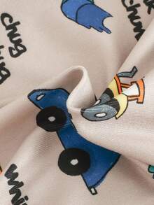 2pcs/Set Baby Boy Autumn/Winter Knit Playful Digger, Crane, Truck Print Colorblock Jumpsuit, Long Sleeve Jumpsuit - Multicolor - View 5