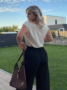 Jeta Ari Minimalist Elegant Glitch Pattern Sleeveless Satin Asymmetric Ruffle Collar Bodysuit, Suitable For Dates, Commuting, Workwear, Graceful Chic - Apricot - View 2