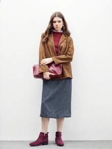 CUCCOO BIZCHIC 女士新款圆头防滑厚底平底复古风踝靴，棕色欧美风踝靴，低跟靴 - 酒紅色 - 查看 10
