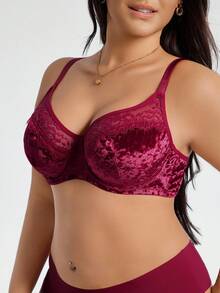 SHEIN Sujetador con aros y encaje de talla grande para Navidad - Burdeos - Ver 5