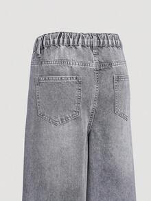 SHEIN Explorewe 男童复古水洗灰色宽松阔腿休闲牛仔裤，美式高街百搭牛仔裤，秋冬季时尚穿搭之选 - 灰色 - 查看 6