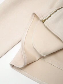 Bloopia Retro American Sporty Casual Street Style Women's Patchwork Faux Fur Collar Loose Zip-Up Hoodie Jacket, Suitable For Autumn/Winter And Halloween - Apricot - View 6