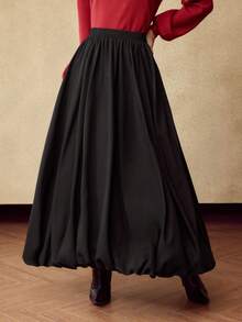 MOTF PREMIUM WOMEN'S WOOL-BLEND RAYON FLORAL SKIRT - Black - View 5