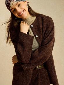 Easelle 秋冬休闲宽松口袋长袖女式外套 - 咖啡棕 - 查看 9