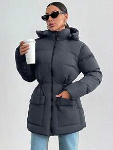 EURMUSE Women's Oversized Winter Coat With Zipper And Hood, Warm - Dark Grey - View 1