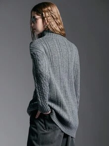 MYSTAURA Women's Casual Solid Color Stand Collar Sweater, Autumn/Winter