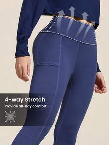 Easithlete Quần legging thể thao ngoài trời cao cấp mới dành cho nữ, quần legging bó cạp cao, màu đen, dài đến đầu gối, co giãn bốn chiều, lót nhiệt chải kỹ, nhanh khô và chống mùi, chống nước có túi, dùng cho đi bộ đường dài/thể dục/yoga/chạy bộ/leo núi - Màu xanh lam - Xem 7