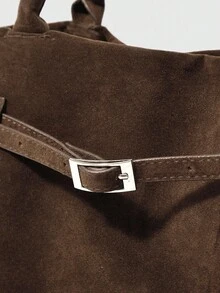 SHEIN BAE Geantă retro din piele intoarsă, geantă de cumpărături de capacitate mare, geantă de umăr din piele PU pentru utilizare zilnică și muncă, geantă pentru femei la modă de toamnă și iarnă, geantă de piele la modă - cafea maro - Vizualizare 4