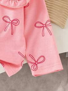 SHEIN 女婴蝴蝶结印花T恤和喇叭裤套装 - 彩色 - 查看 4