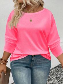 EMERY ROSE Damen Rundhals Langarm Lässig Oversize T-Shirt, geeignet für Sommer und Herbst