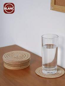 4pcs/Set Polyester Table Cup Coaster, Minimalist Round Coaster For Home - Khaki - View 2