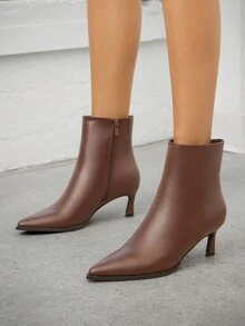 SHUZIA 女士 2.25 英寸斜跟尖头 PU 棕色时尚踝靴——设计师灵感，优雅气质，为任何装扮增添精致时尚感。圣诞节必备 - 棕色 - 查看 5