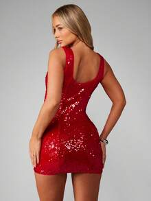 MISSGUIDED 亮片迷你紧身派对晚礼服，圆领无袖修身款，适合假日、夜店、庆祝活动等特殊场合，闪耀迷人 - 紅色 - 查看 2