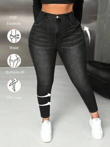 SHEIN PETITE CURVE Plus Size Women Blue Denim Stretch Skinny Jeans