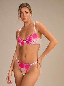 Enchnt 2件套女士刺绣蕾丝性感内衣套装 - 玫紅色 - 查看 7