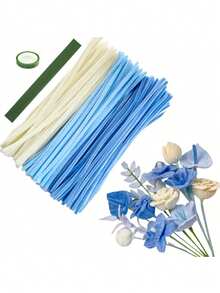 Blue And White Pipe Cleaner Flower Set, Upgraded DIY Craft Set, Suitable For Mother's Day, Graduation Ceremony, Valentine's Day And Holiday Gifts, Craft Wool Core Set, Blue And White Pipe Cleaner Flower Set