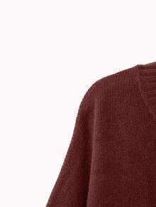 Linhara Conjunto de pijama feminino plus size de lã tricotada, cor café - Vermelho - Ver 6