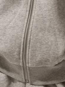 MUSERA ESSENTIALS 拉链罗纹袖口卫衣 冬季返校休闲日常基础款卫衣 - 淺灰色 - 查看 6