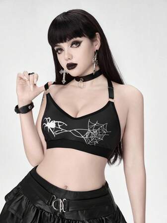1pc Gothic Spider Web Print Comfortable Women Bra