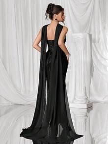 Coutiva 奢华亮片刺绣礼服，高端优雅派对礼服 - 黑色 - 查看 2