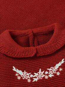 SHEIN 3pcs Newborn Baby Girl Outfit Set: Embroidered Peter Pan Collar Jumpsuit, Hat, And Knit Blanket Red Newborn Dress Red Baby Outfits Cherry Baby Outfit Dress Christmas For Baby Girl Christmas Outfit Dress Christmas For Baby Gil