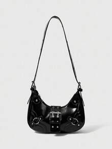 SHEIN BAE Túi Hobo trang trí khóa nhẹ, giản dị dành cho doanh nhân dành cho nữ tuổi teen Sinh viên đại học, tân binh và công nhân cổ trắng Hoàn hảo cho văn phòng, đại học, công việc, kinh doanh, đi làm, ngoài trời, du lịch, đi chơi - màu đen - Xem 1