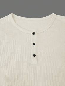 Manfinity Homme Áo thun nam tay dài trơn màu, thoải mái, đa năng cho mùa thu - Màu be - Xem 5