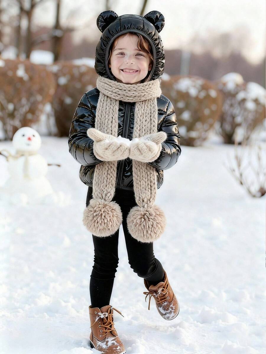 SHEIN Áo khoác có mũ trùm đầu trơn dành cho bé gái mùa thu đông - màu đen - Xem 1