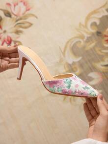 CUCCOO TILAWA Tacones altos de punta fina con estampado floral de cuero, adecuados para ocasiones de fiesta